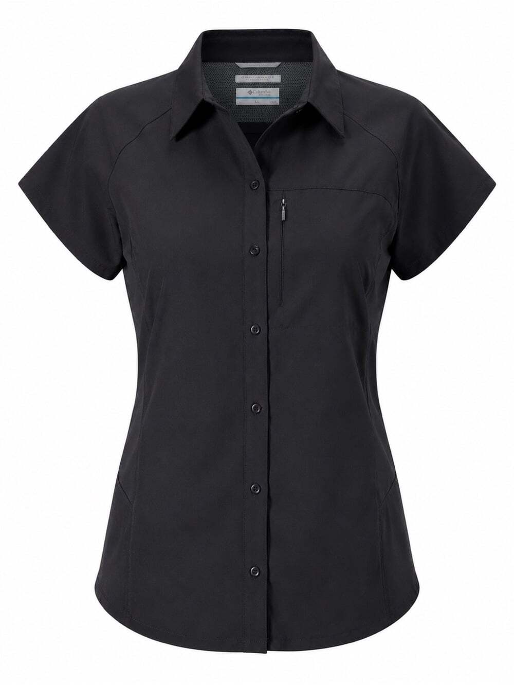 Columbia Omni Shade Black Shirt Large UPF 30 Hiking Outdoor Travel Button Up